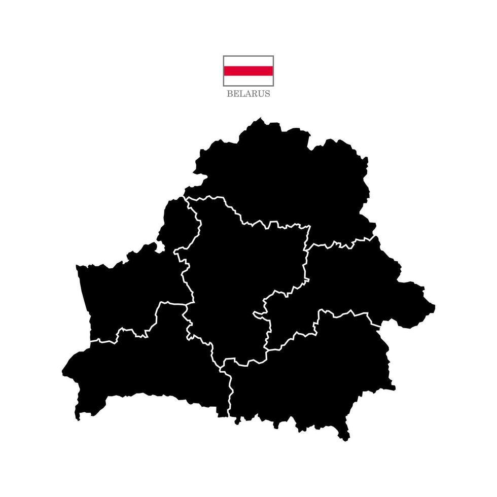Illustration of a map of Belarus divided into states and territories. White flat map with borders on a white background with flag. Highly detailed. vector