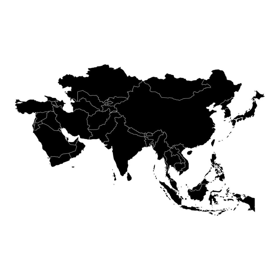 Isolated map of Asia on a white background. Highly detailed, with borders. Includes countries like China, India, Japan, Indonesia, Saudi Arabia, Iran, Thailand, South Korea, and the Philippines. vector