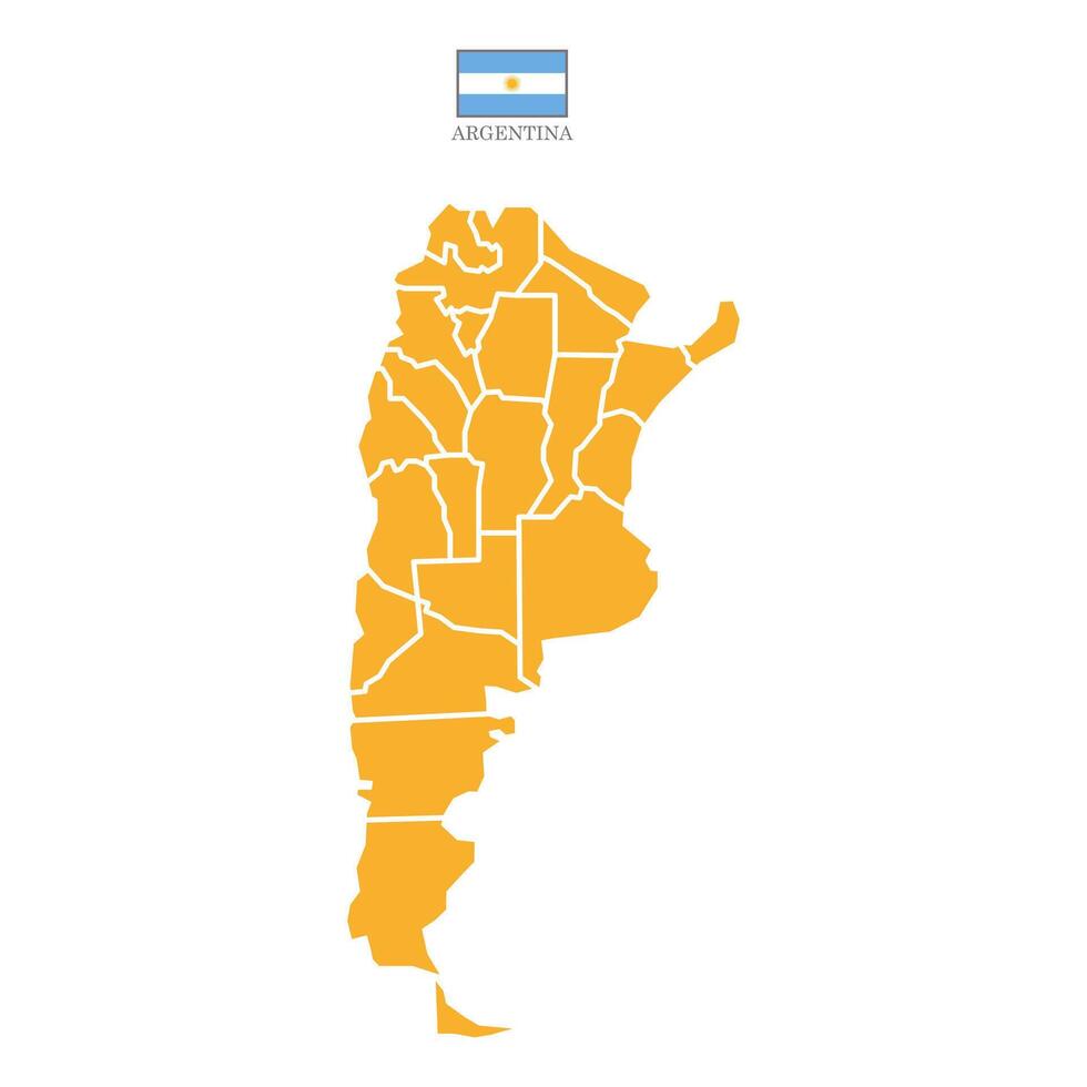 Orange map of Argentina divided into states and territories. White flat design isolated on a white background. Highly detailed illustration Europe vector
