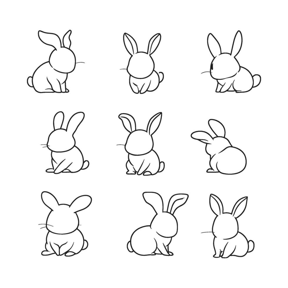 Collection of Cartoon Bunny Faces in Different Styles vector