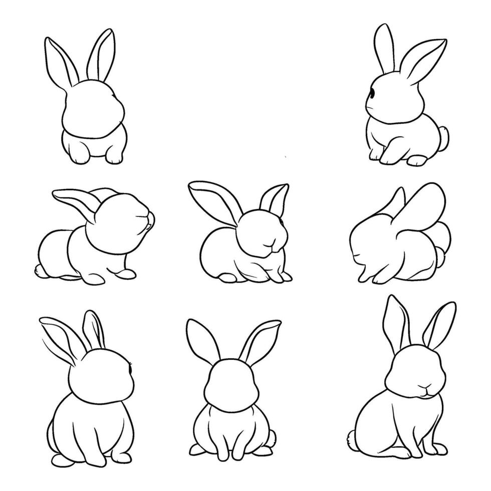 Cute Cartoon Bunnies in Various Poses vector