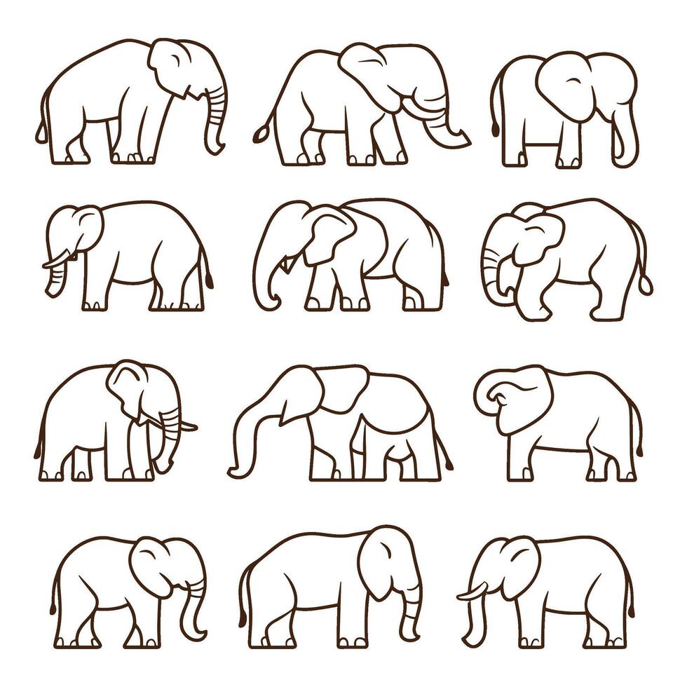 Collection of Elephant Silhouettes in Various Poses vector