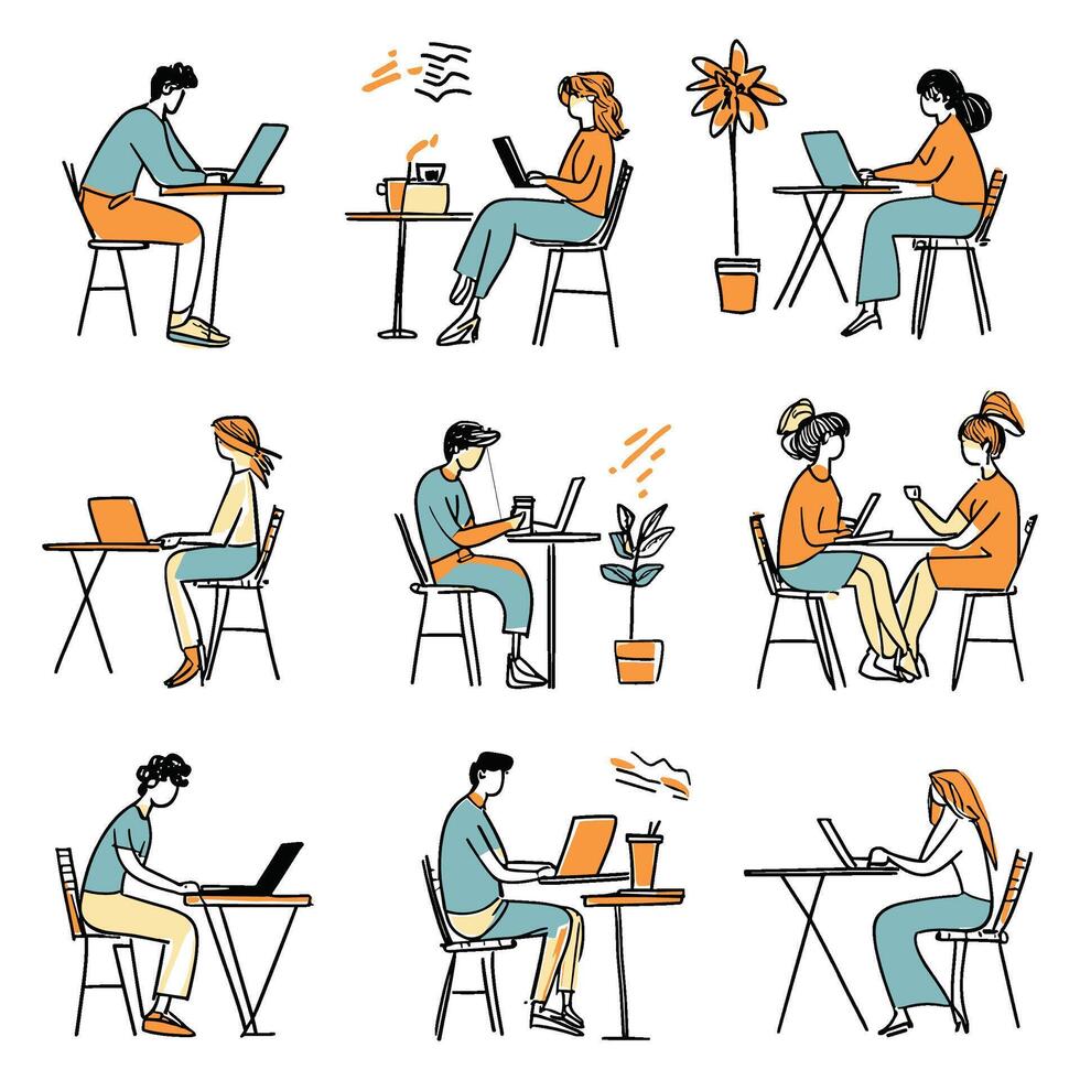People Dining and Engaging in a Restaurant Setting vector
