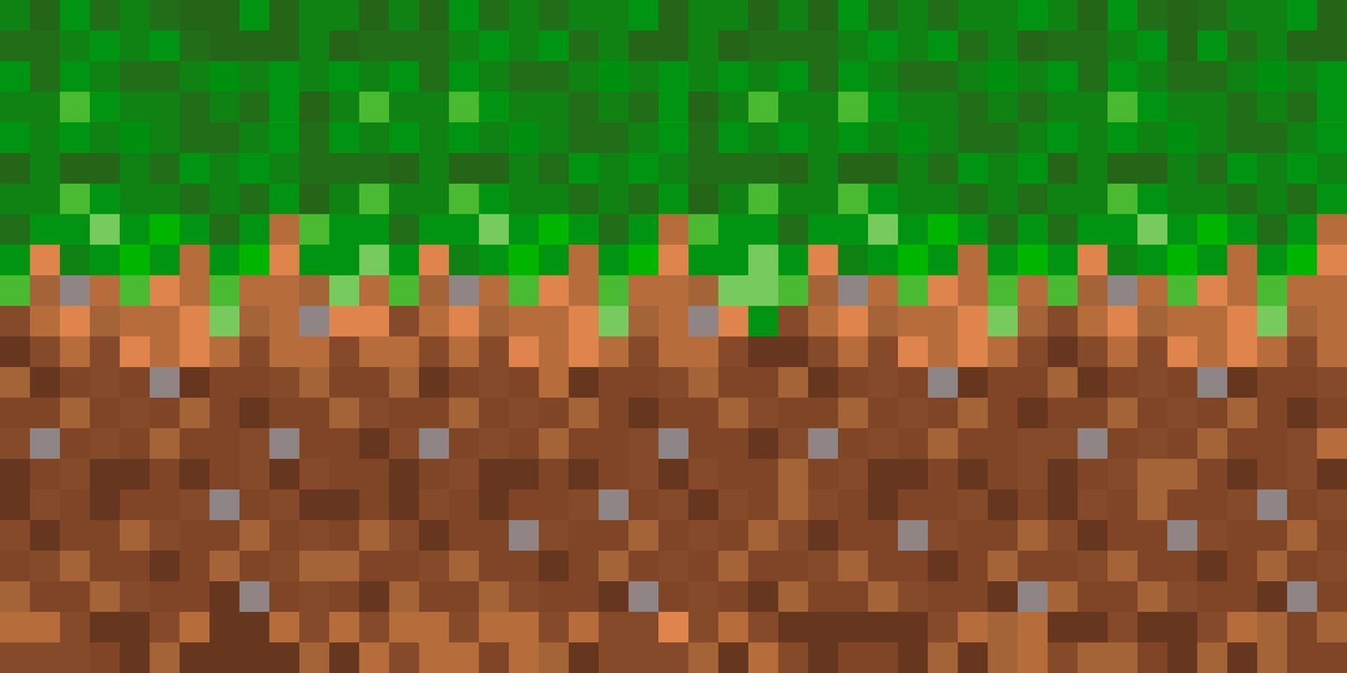 Grass texture with soil in pixel style. 8-bit pixel art playground. Game ground pixelated background. illustration. vector