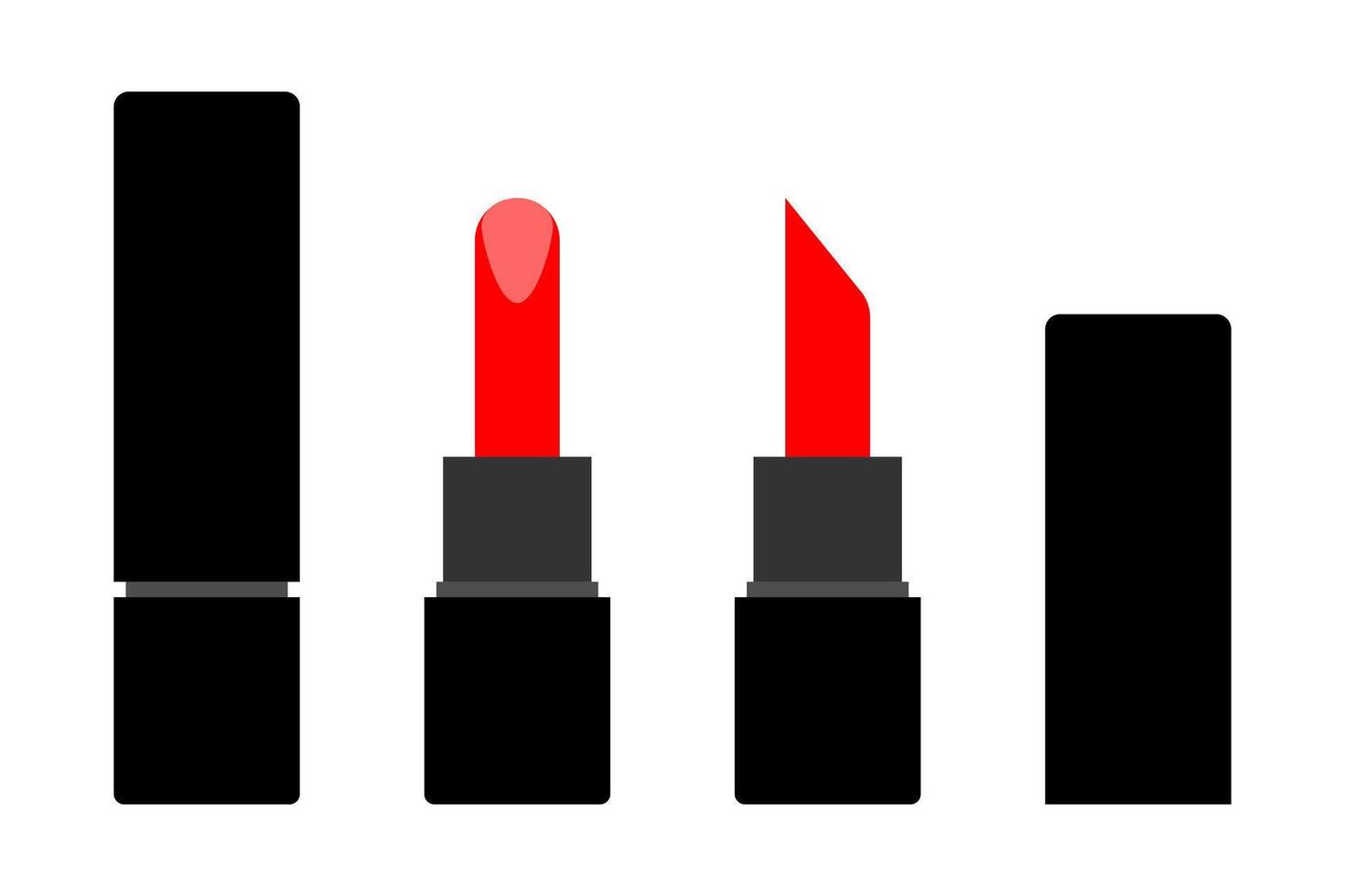 Red lipstick in black tube. Open and closed. Lipstick flat icons. vector