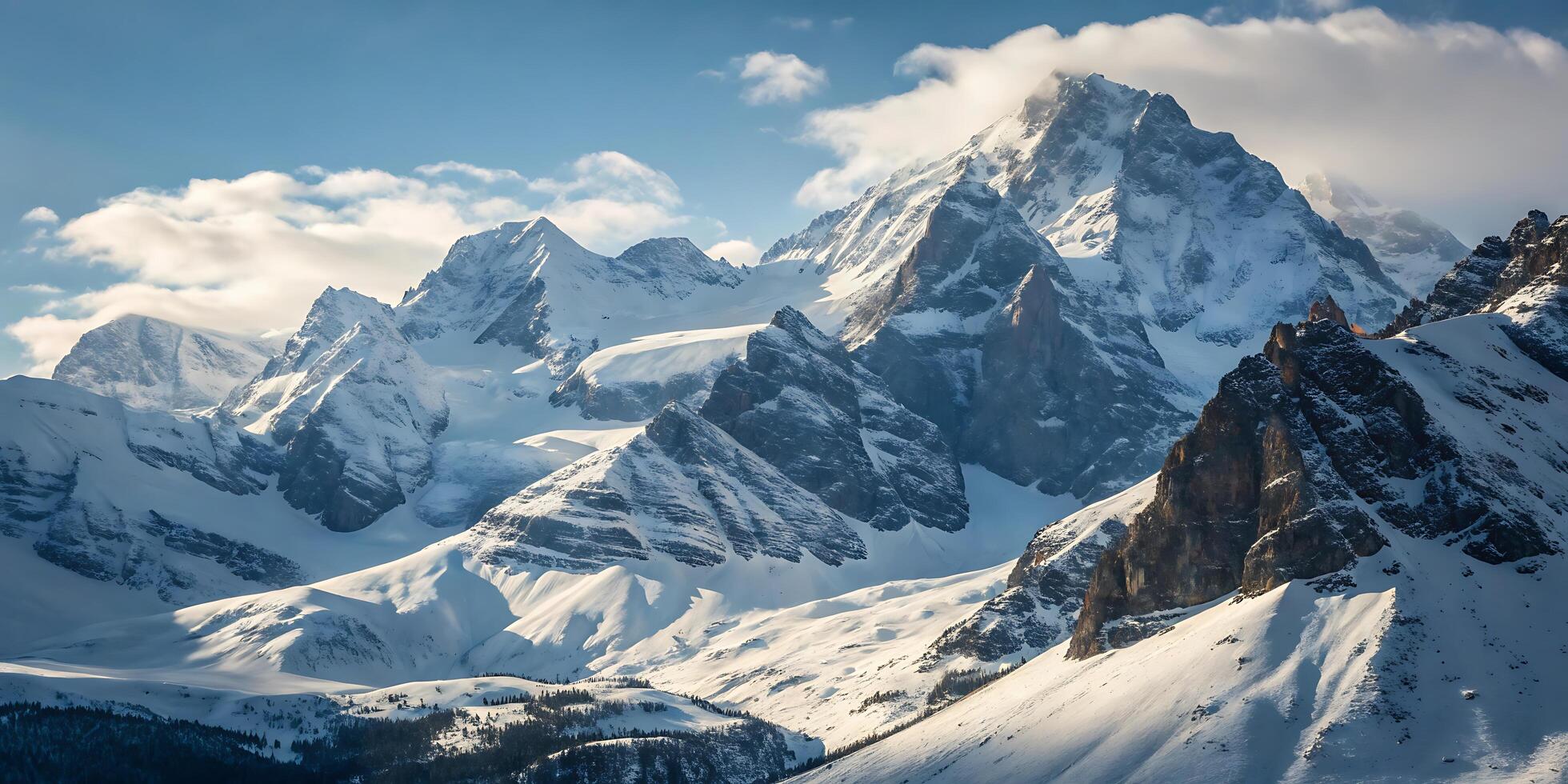Beautiful shot of rocky mountains covered with white snow High Resolution image 1 photo