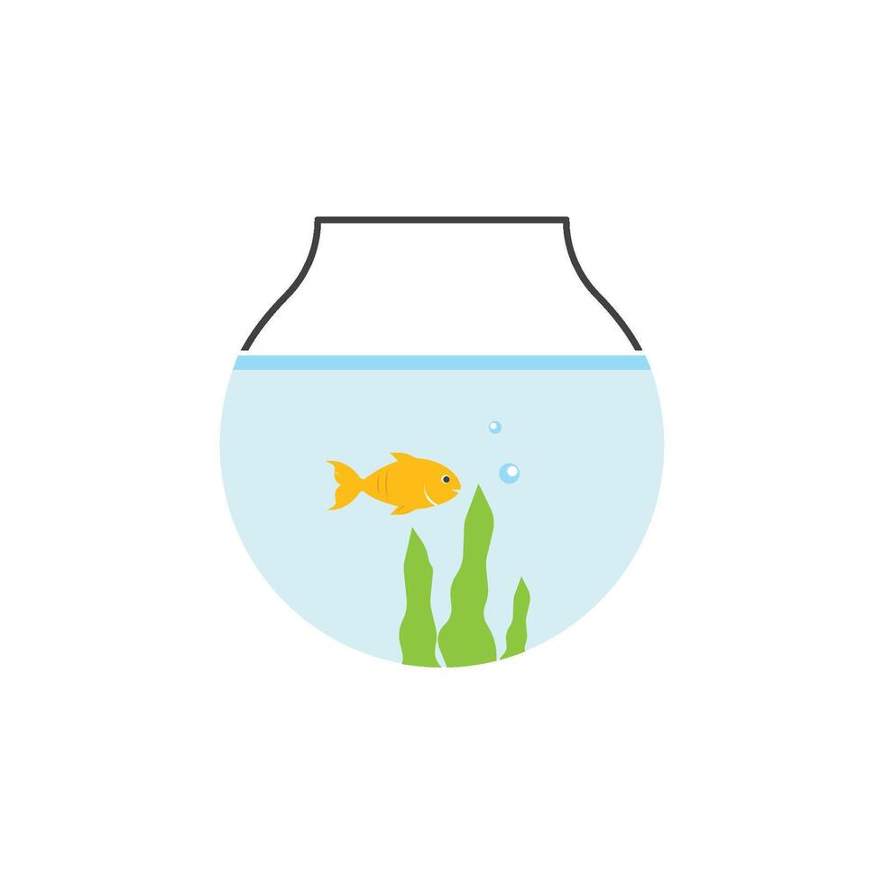 Goldfish bowl with plants and bubbles vector