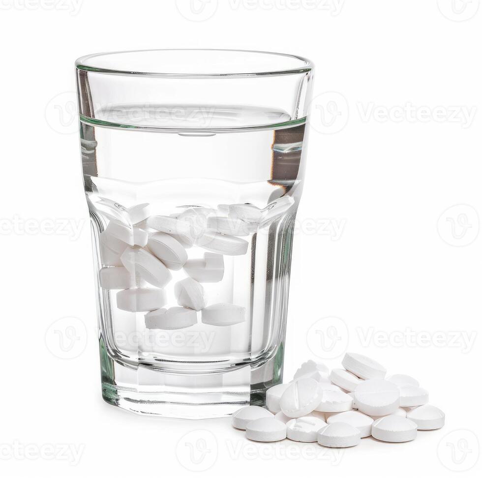 Dissolving effervescent tablets in a glass of water for medication photo