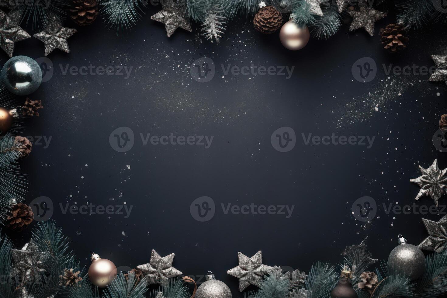 Christmas border composition on dark background with copy space photo