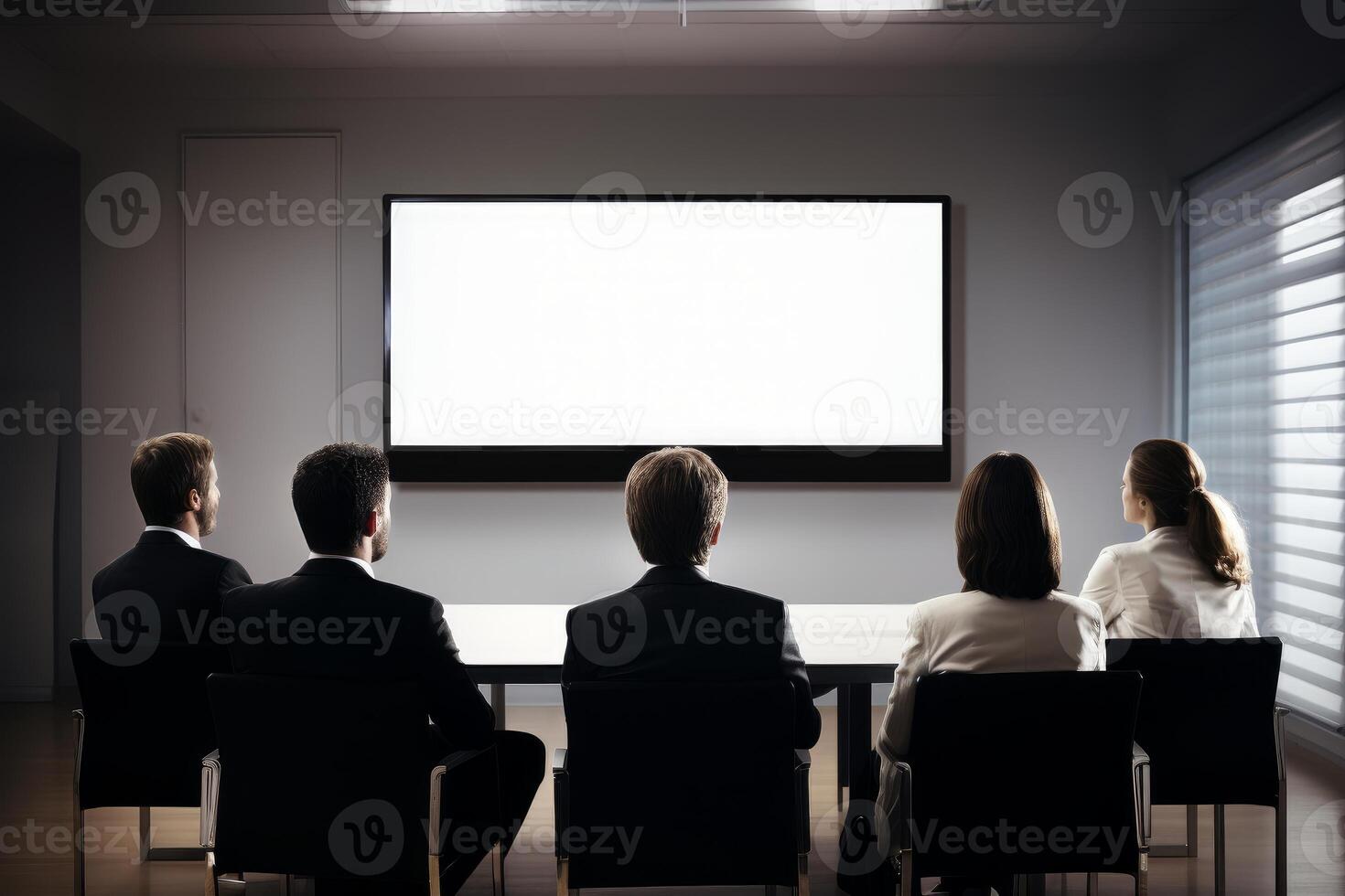 Businesspeople watching blank screen during a presentation in meeting room photo