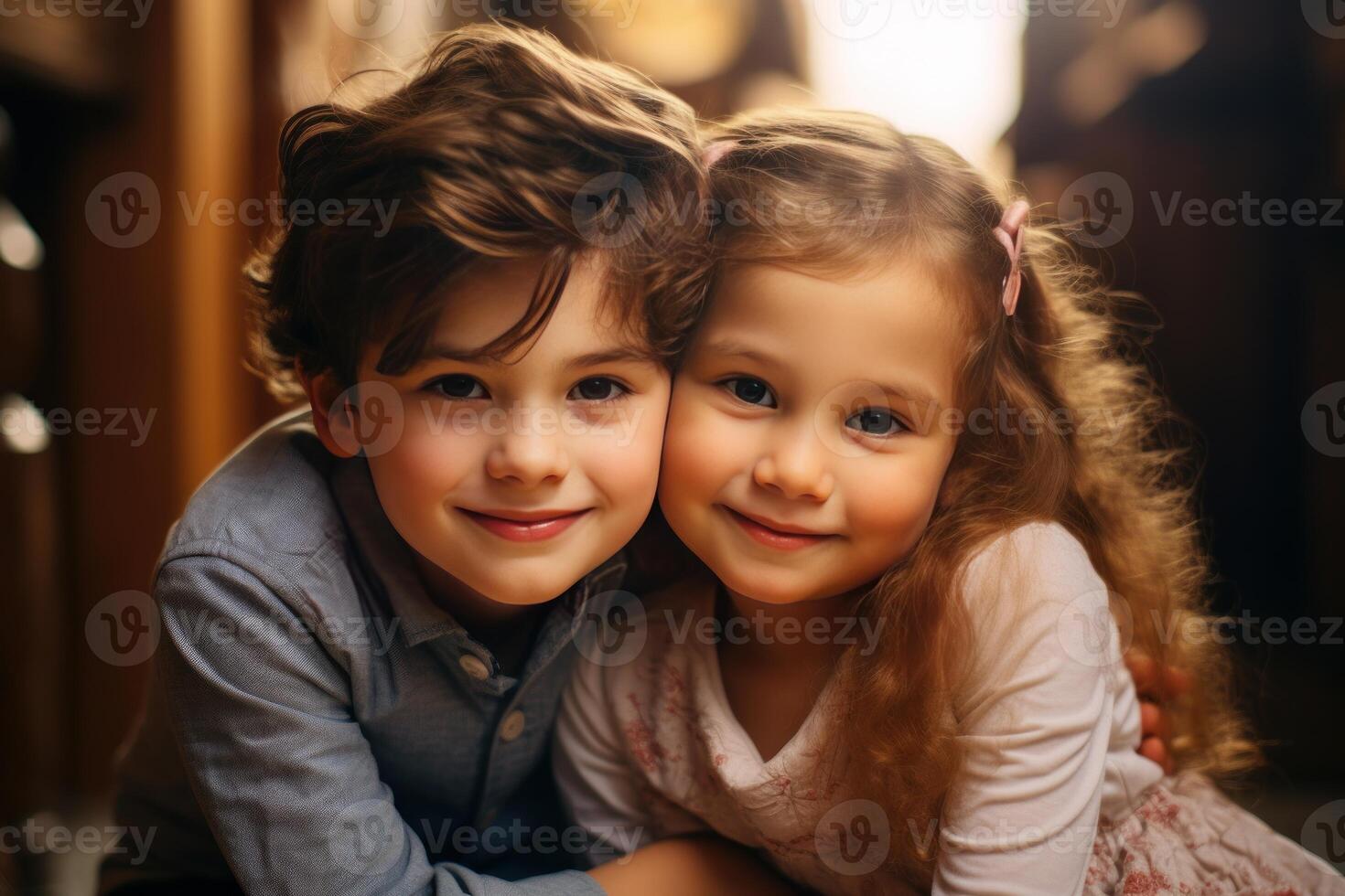 Brother and sister sharing a tender moment at home photo