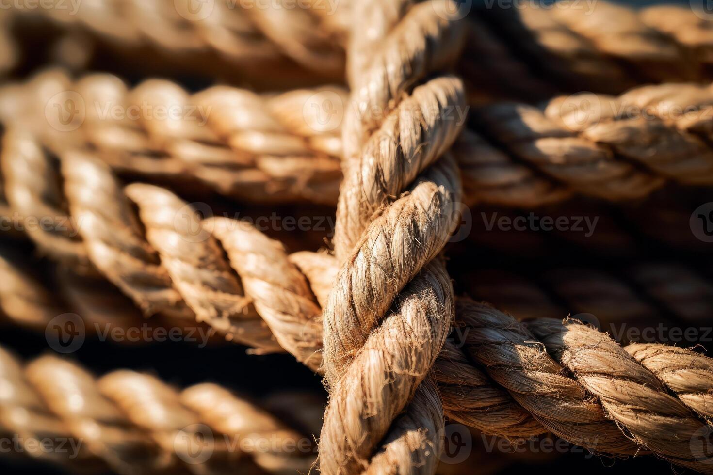 Close up of thick hemp rope coiled and ready for use photo