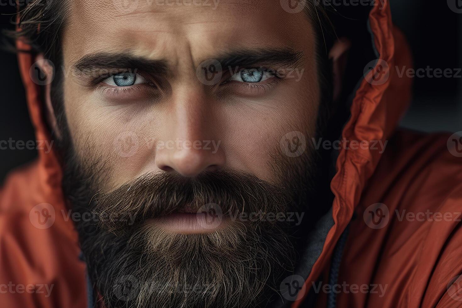 Portrait of a bearded man wearing an orange jacket photo