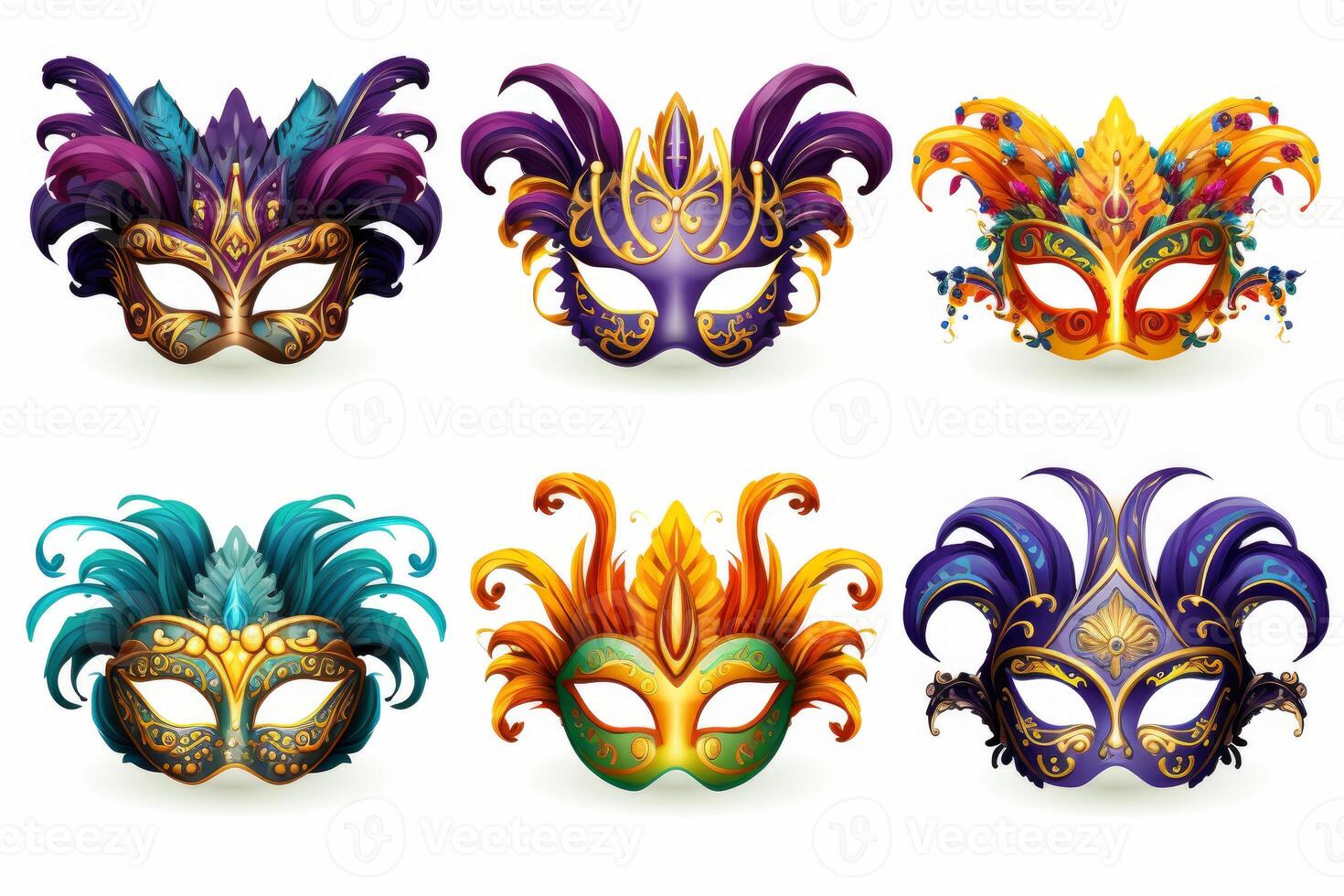Colorful venetian carnival masks with feathers and jewels photo