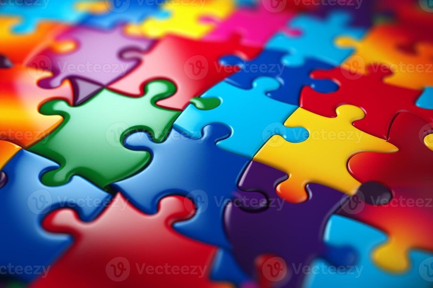 Colorful jigsaw puzzle pieces creating a complete picture photo
