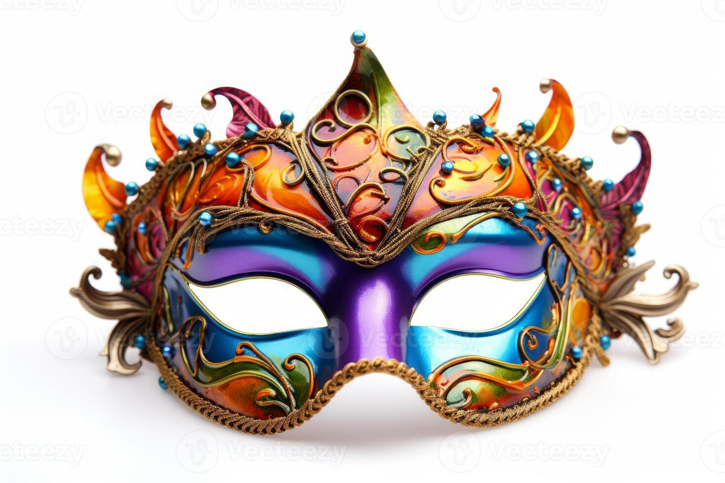 Colorful venetian carnival mask isolated on white background photo