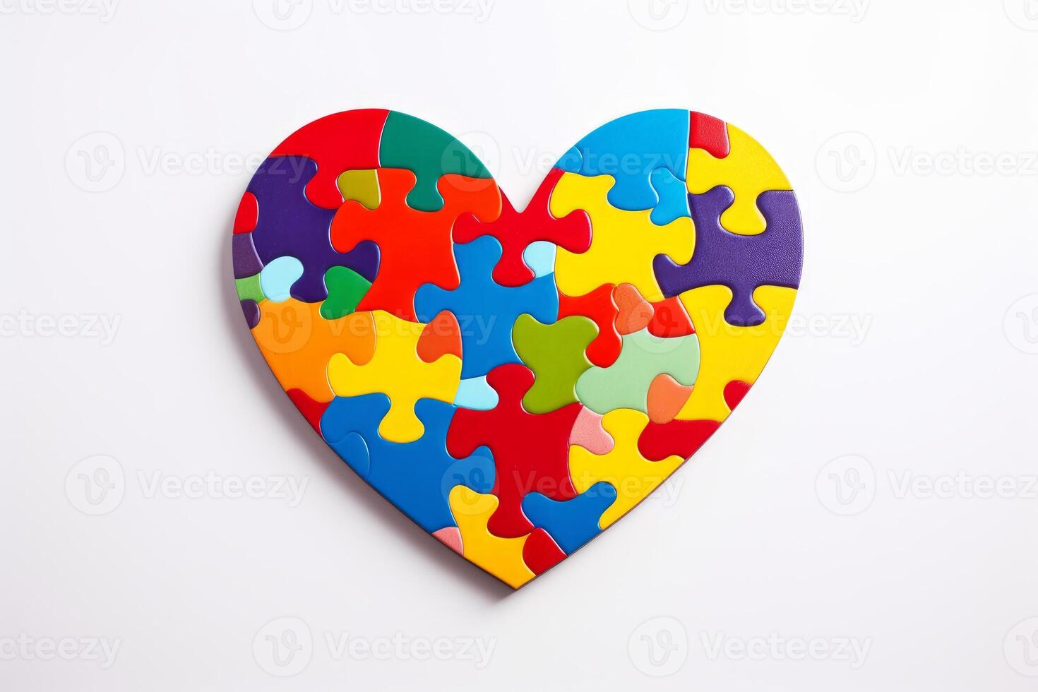 Colorful heart shaped puzzle representing love, unity, and teamwork photo