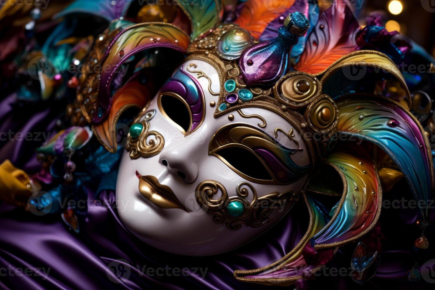 Colorful venetian carnival mask resting photo