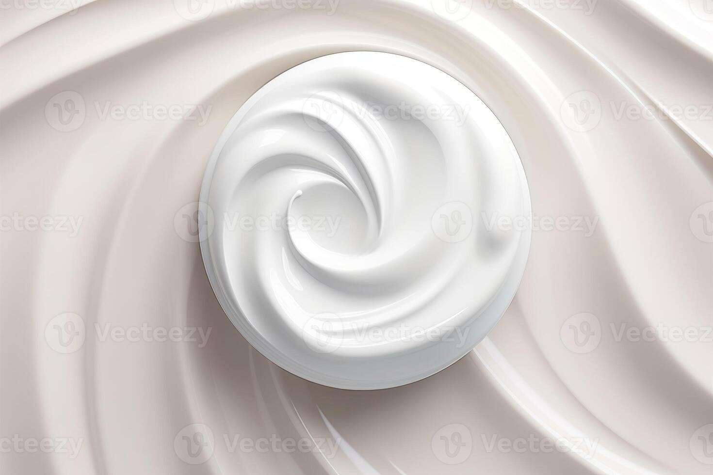 White cream texture swirling in a container on a creamy background, creating a luxurious skincare visual photo