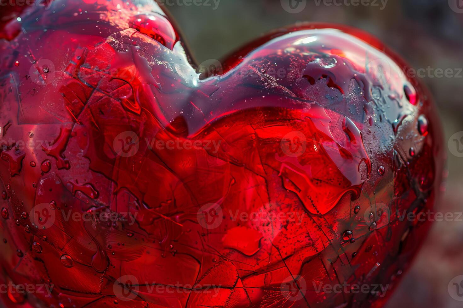 Shiny red heart with water droplets symbolizing love and romance photo