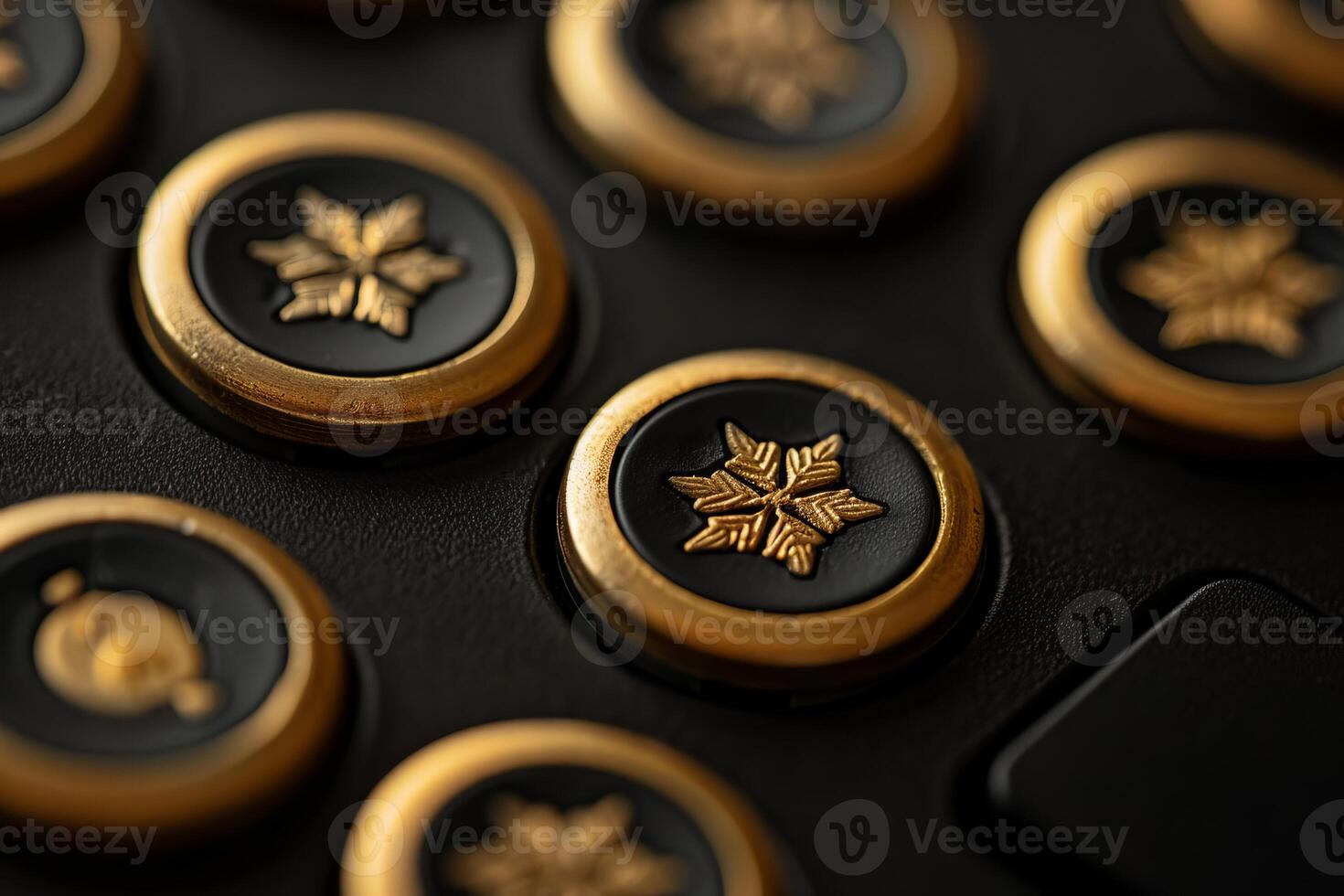 Golden snowflake keyboard keys shining on a black keyboard, winter concept photo
