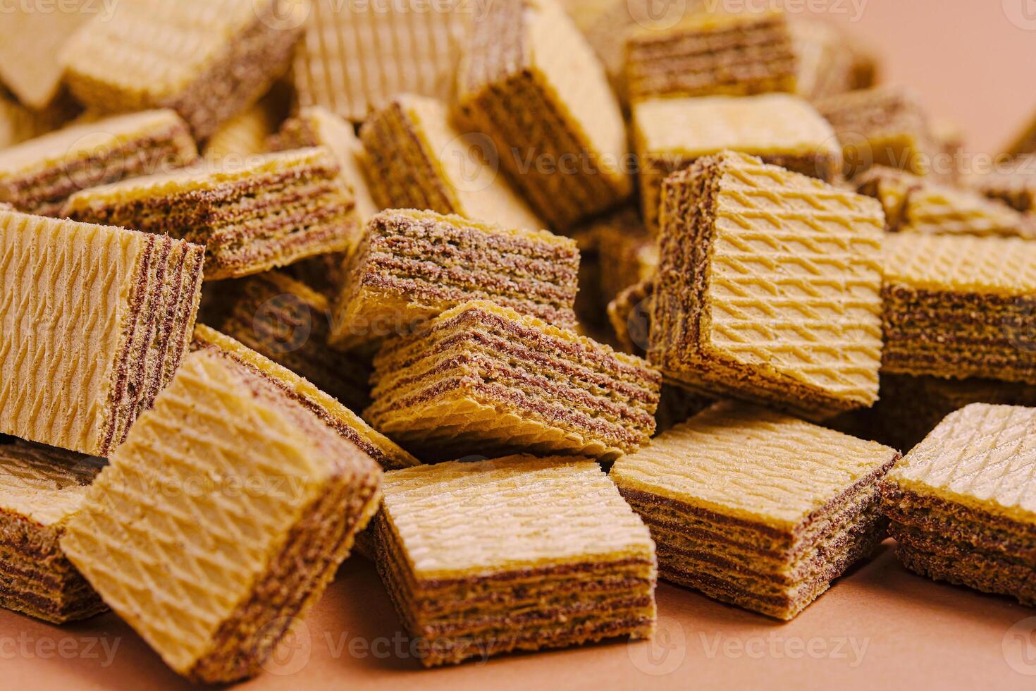 Delightful layers of crunchy wafers piled high in a cozy setting ideal for snacking anytime during the day photo