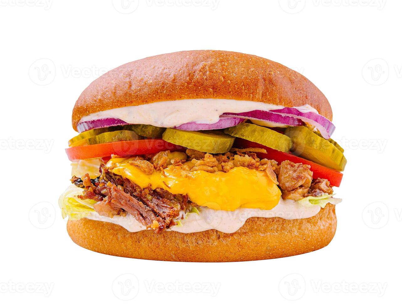 Delicious gourmet burger with rich toppings served on a fresh bun photo