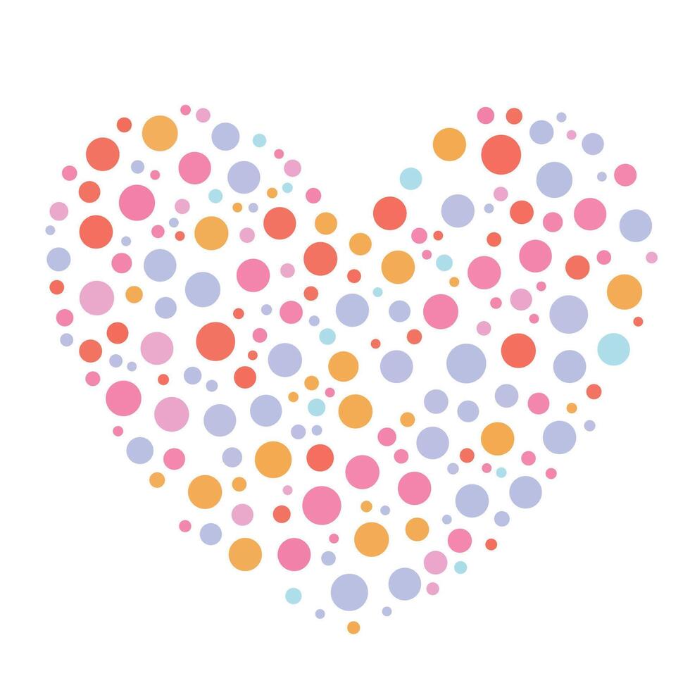 Dots, dotted, speckled heart element. Heart made of circles. Clip art for Valentines day, love, affection, marriage and heart health concepts vector