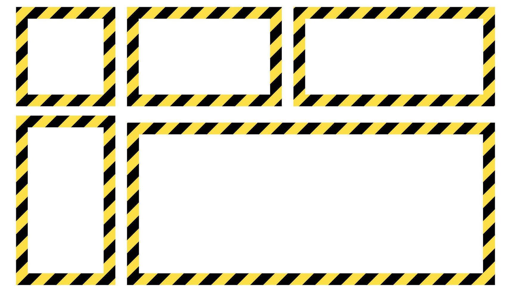 Warning striped square frames, warning to be careful, potential danger, yellow and black stripes on the diagonal. Construction warning border. vector