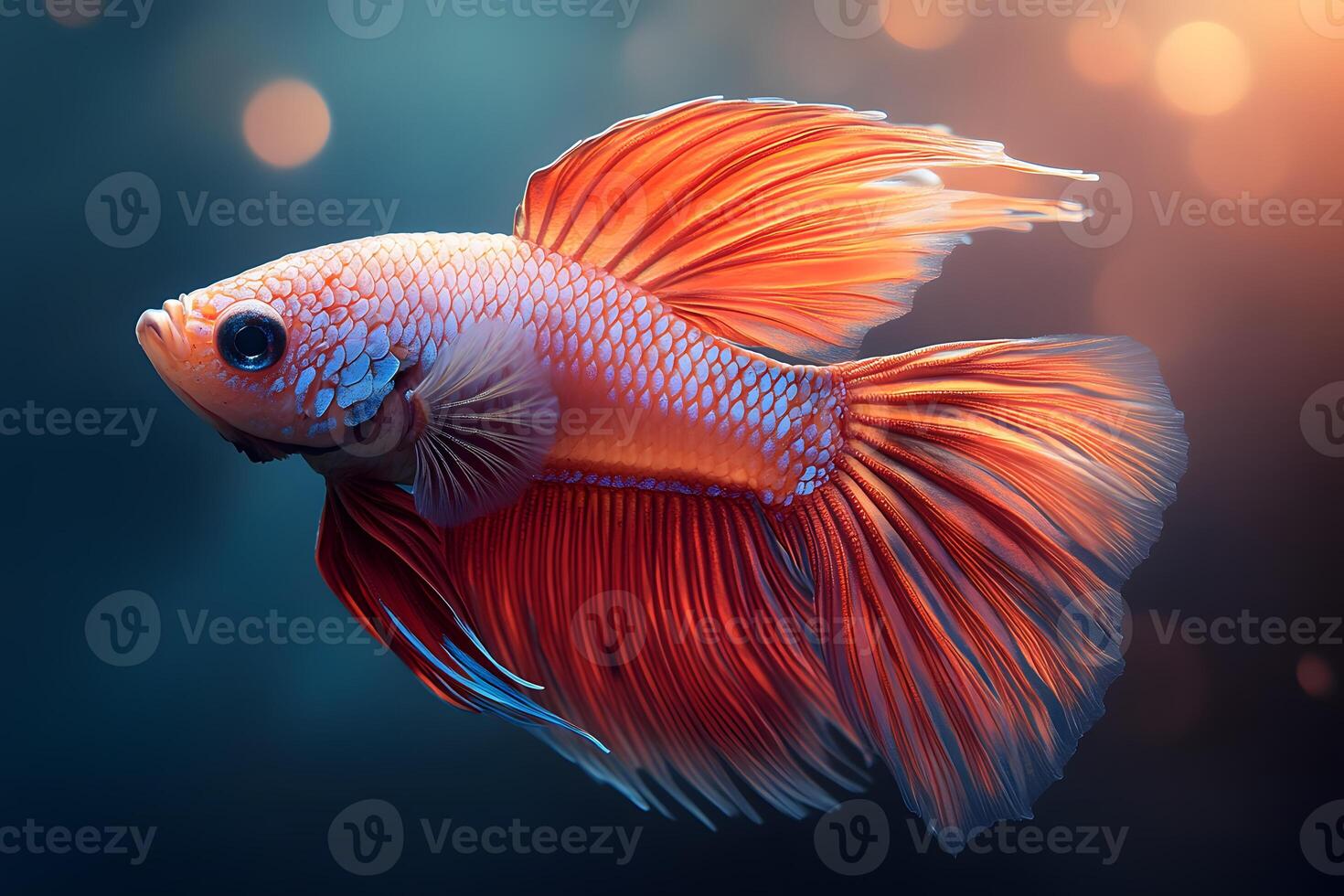 Vibrant Betta Fish with Flowing Fins in Soft Focus Bokeh Background photo