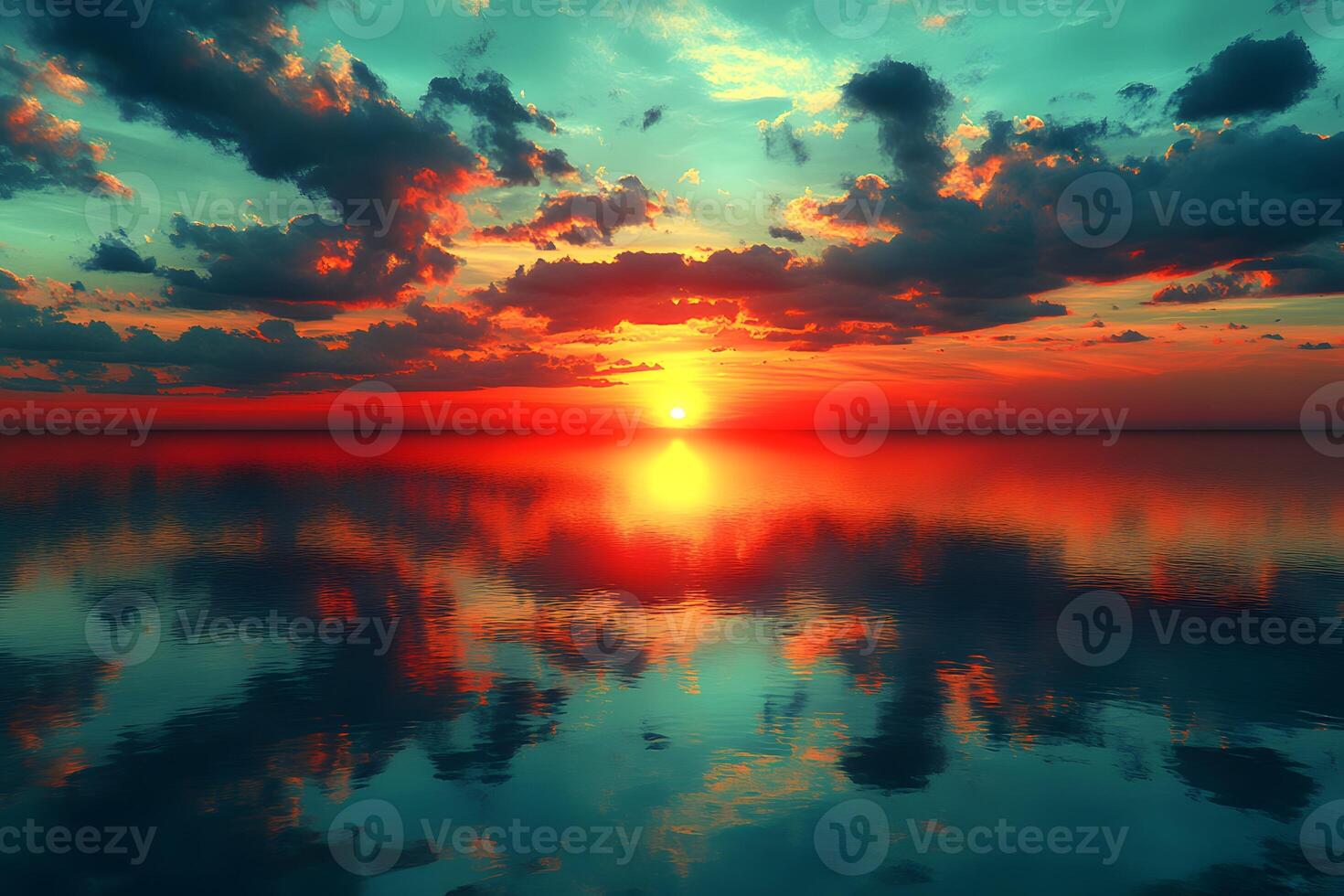 Stunning Sunset Reflections Over Calm Ocean Waters for Tranquil Wall Art or Nature-Themed Design photo