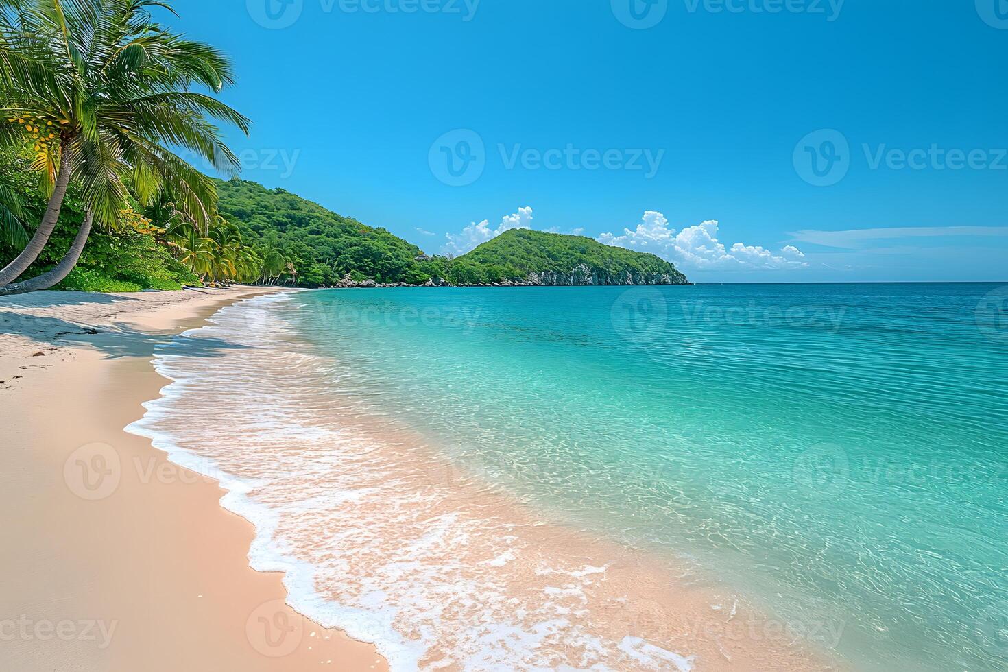 Tropical Paradise Beach with Pristine Sand and Turquoise Waters for Summer Vacations and Beach Getaways photo