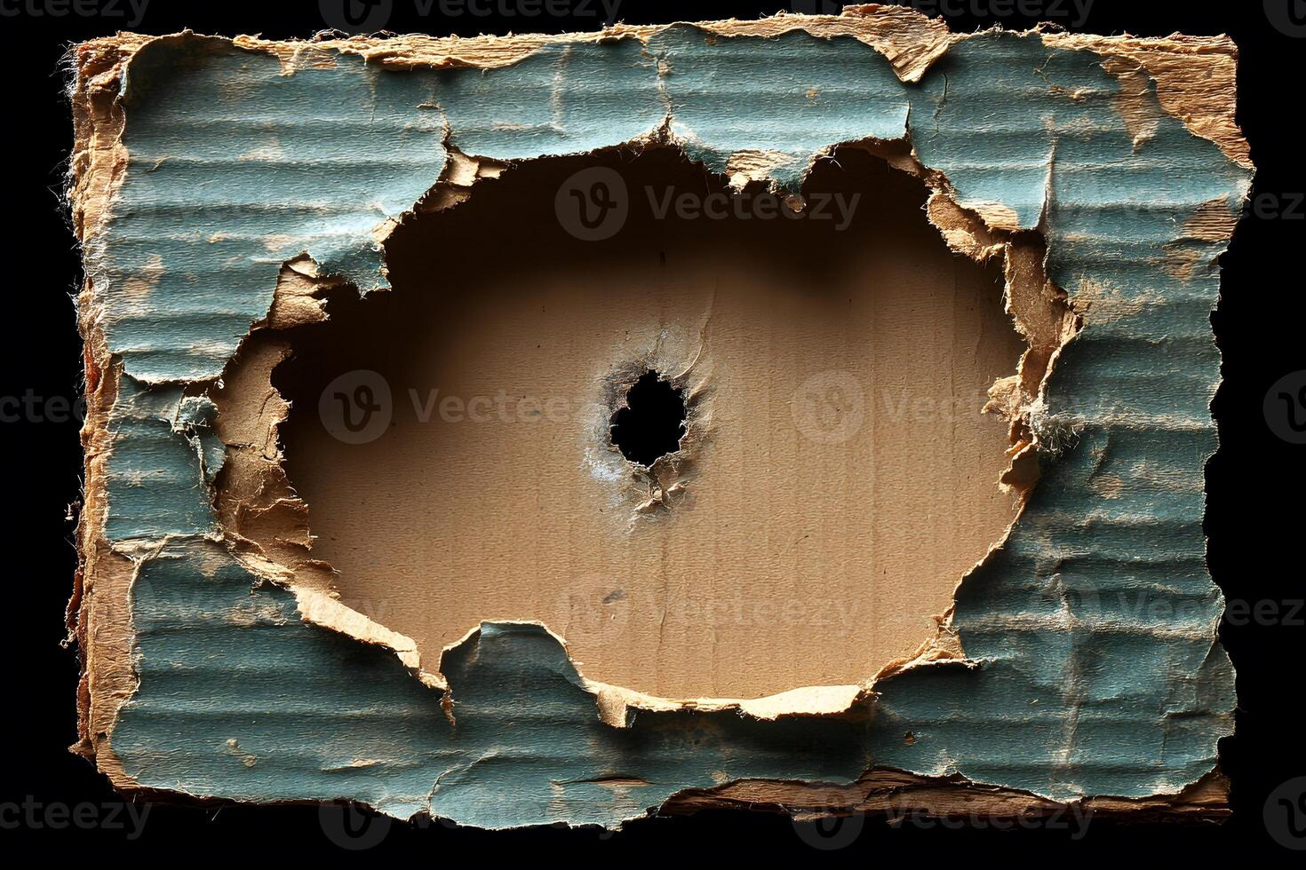 Abstract Textured Blue Hole in Cardboard for Creative Design Concepts photo