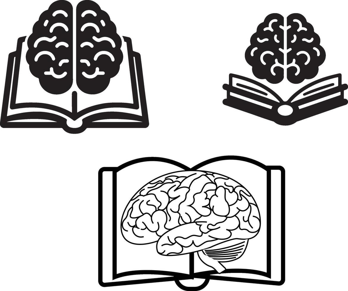 Brain and book icons vector