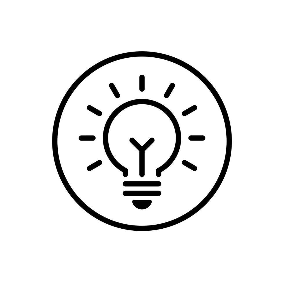 Light bulb, lamp outline icon on circle line. Insight, idea sign symbol vector