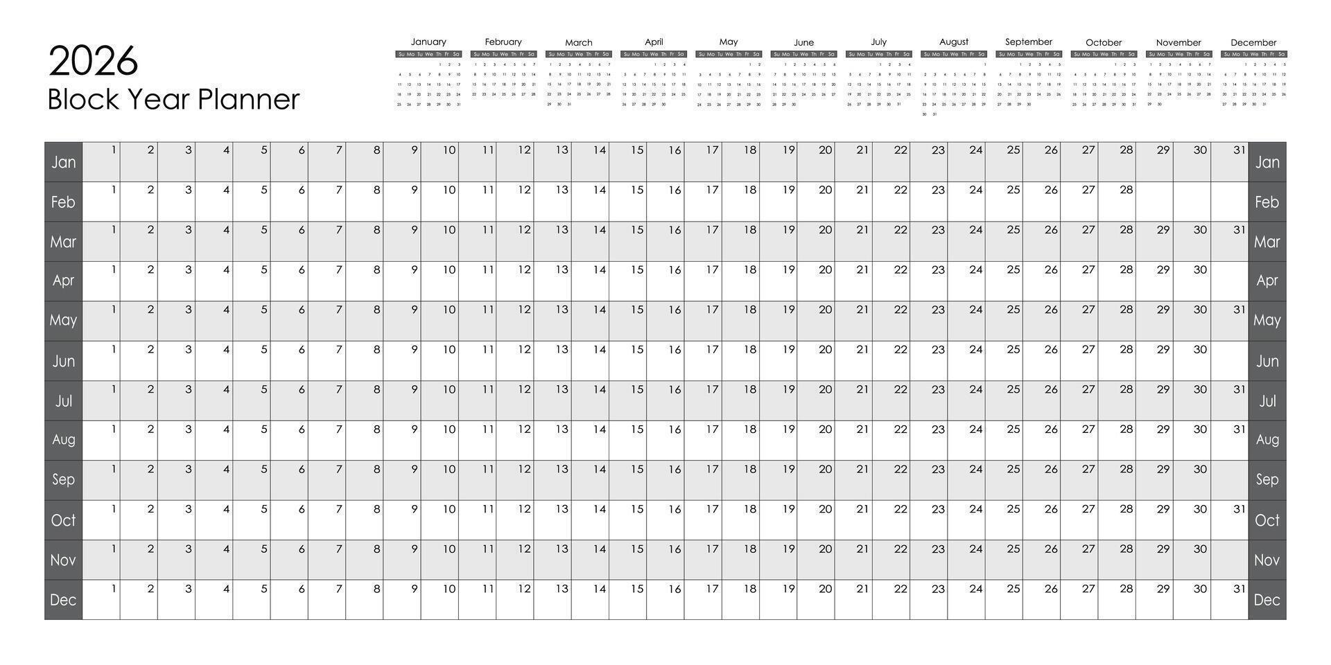 2026 Block year planner 55576762 Vector Art at Vecteezy