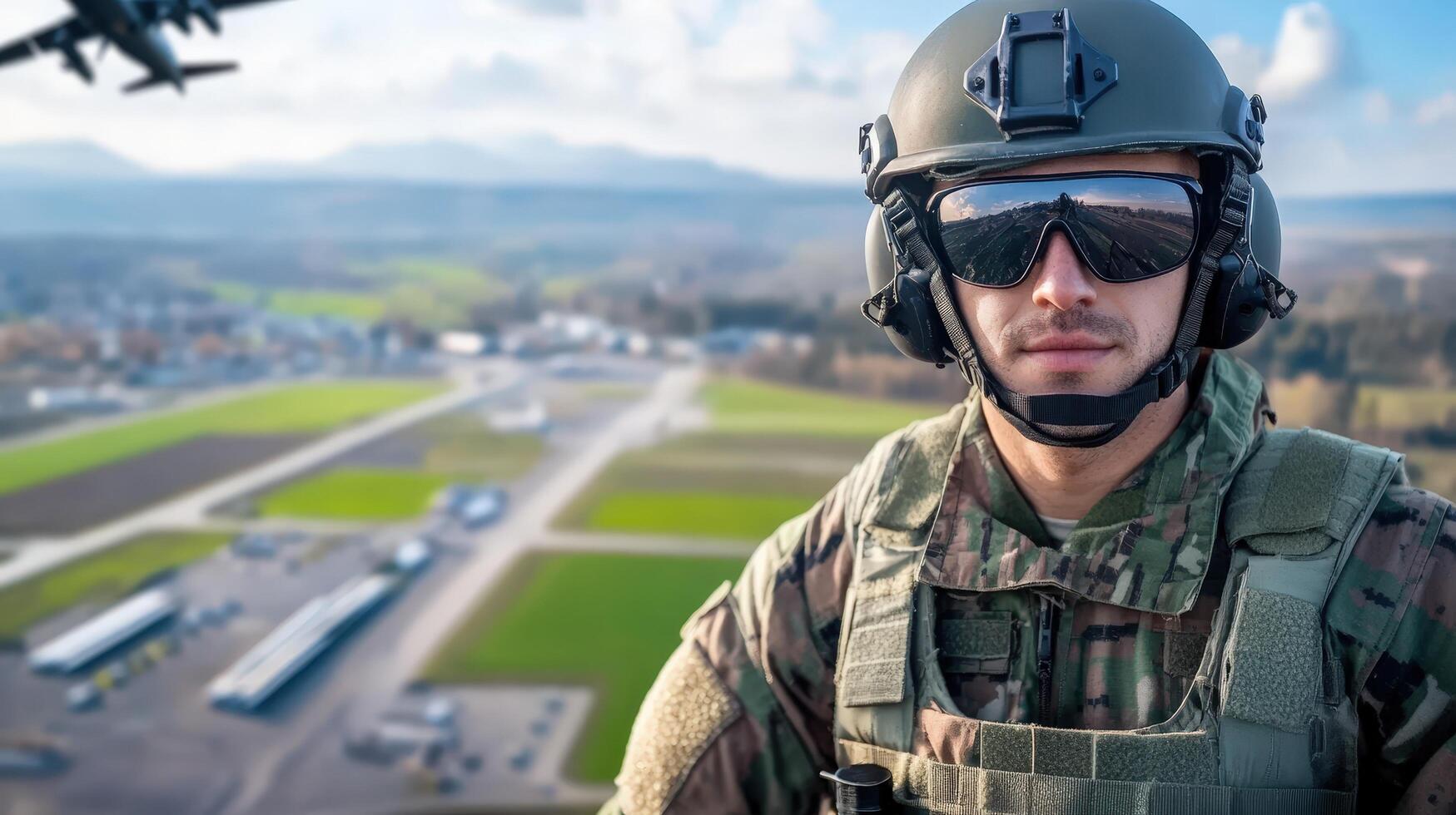 Soldier in Tactical Gear Overseeing Military Operations in Area photo