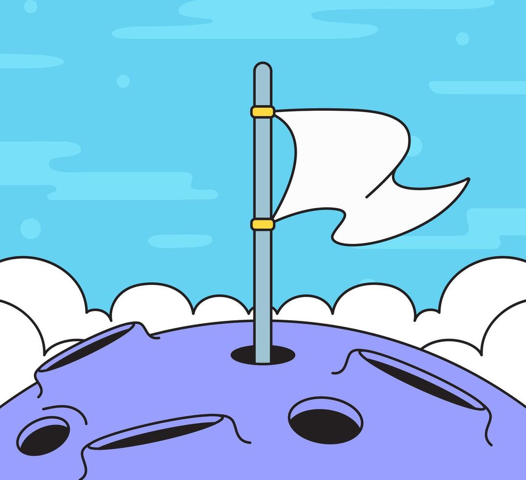 A cartoon of a flag on top of a blue moon vector