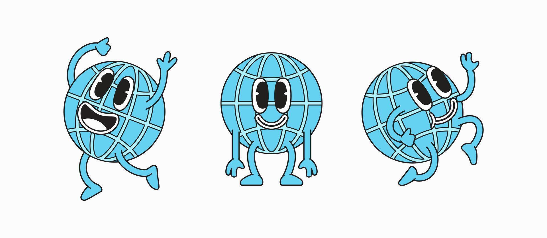 Happy globe cartoon characters vector
