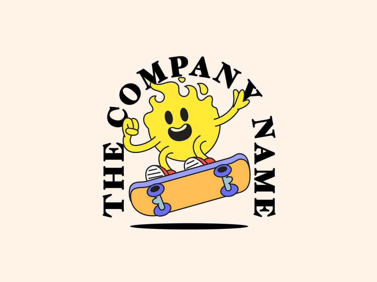 Skateboarding sun cartoon mascot hand drawn vector
