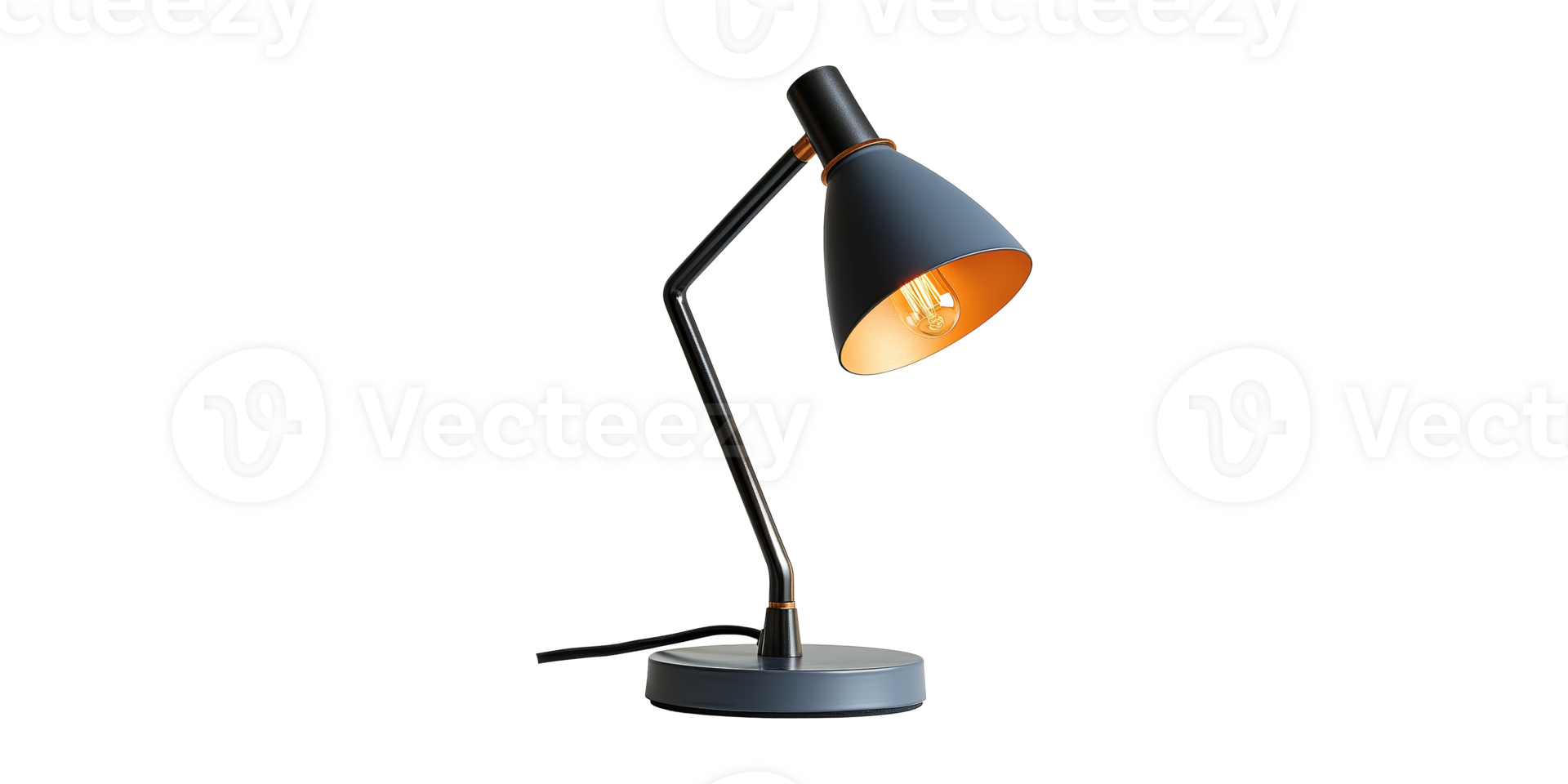 Black metal desk lamp with angled blue shade isolated on transparent background png