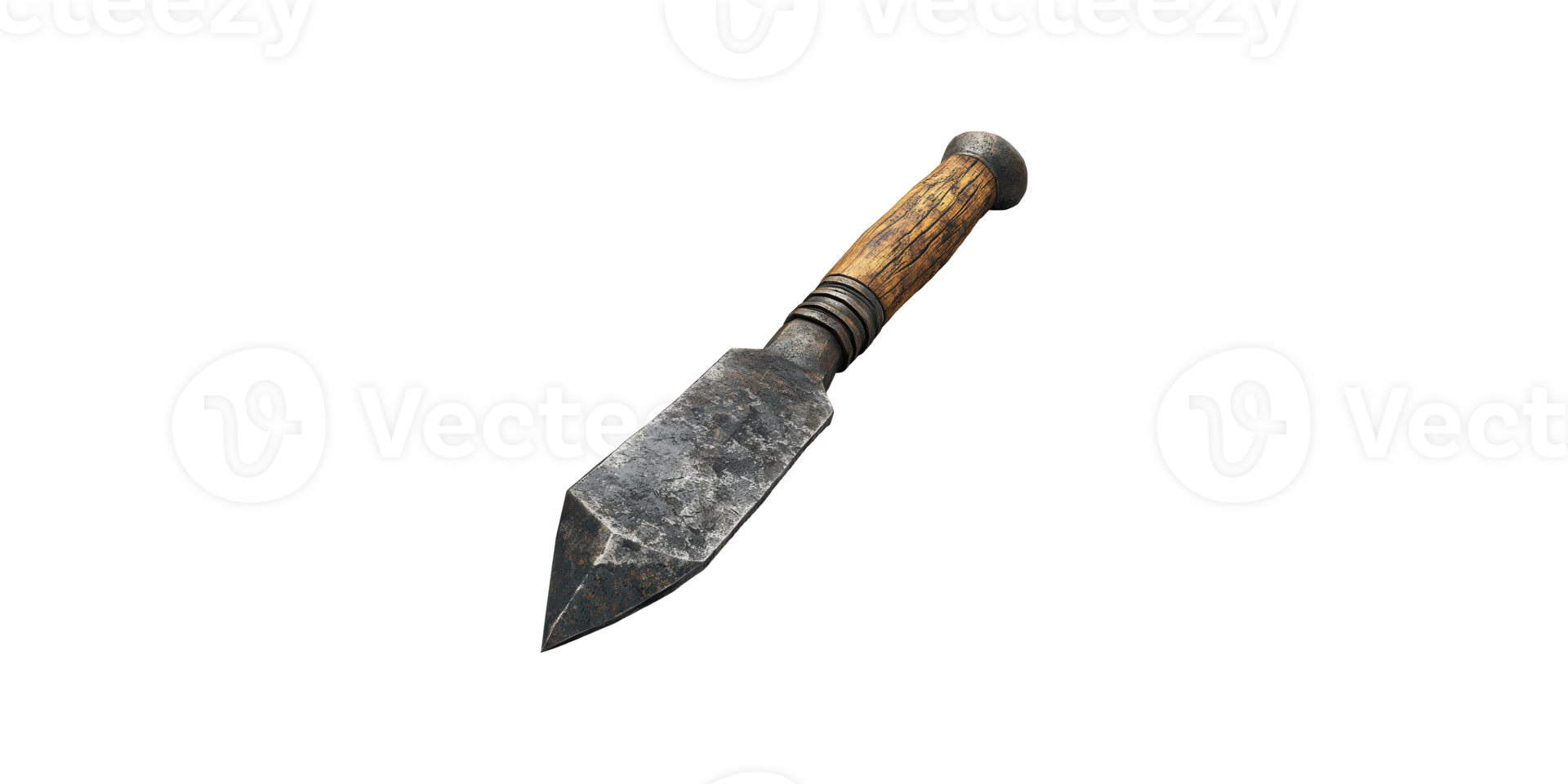 Ancient iron dagger with wooden handle isolated on transparent background png
