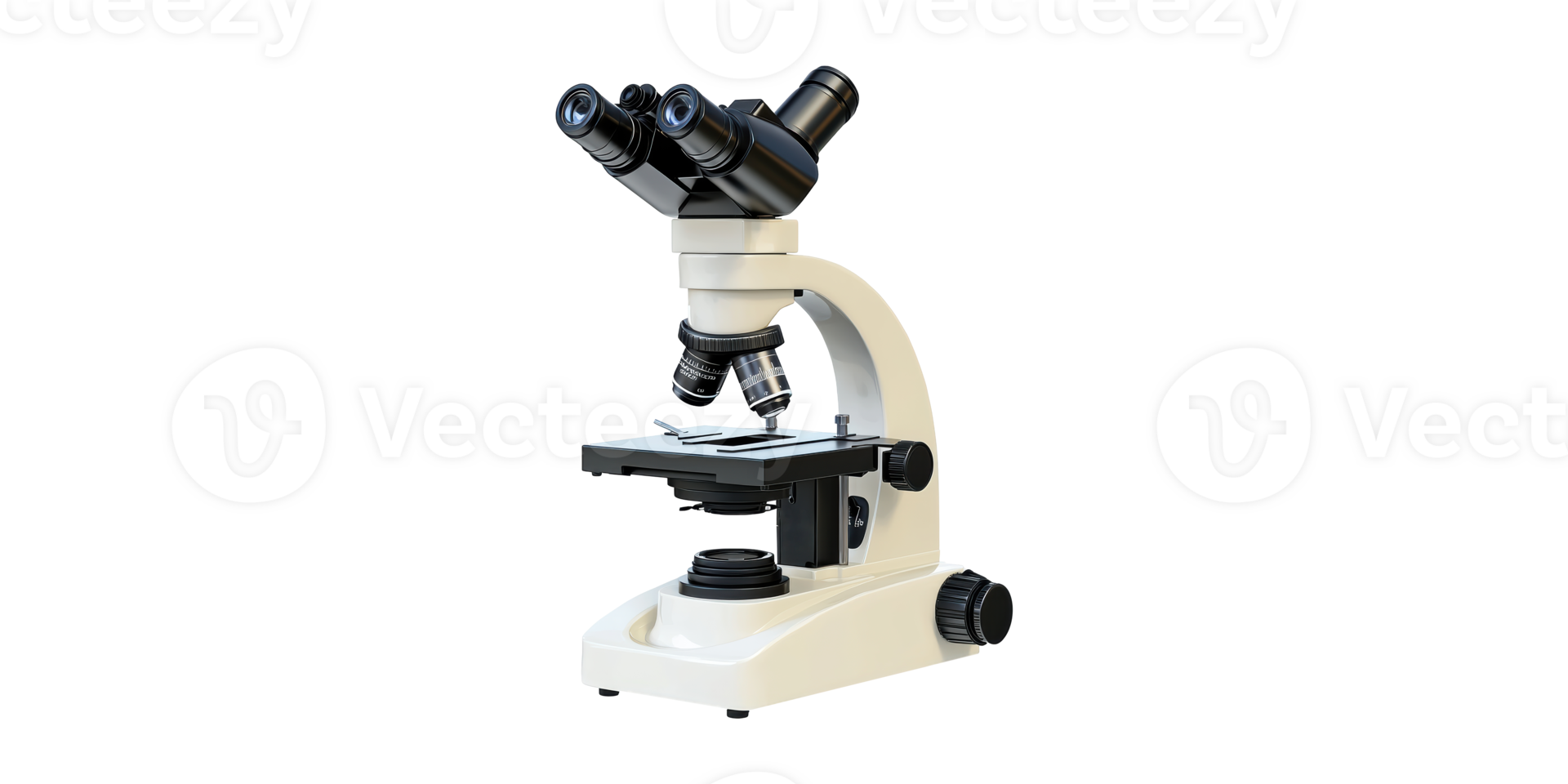 Laboratory microscope with three eyepieces isolated on transparent background png