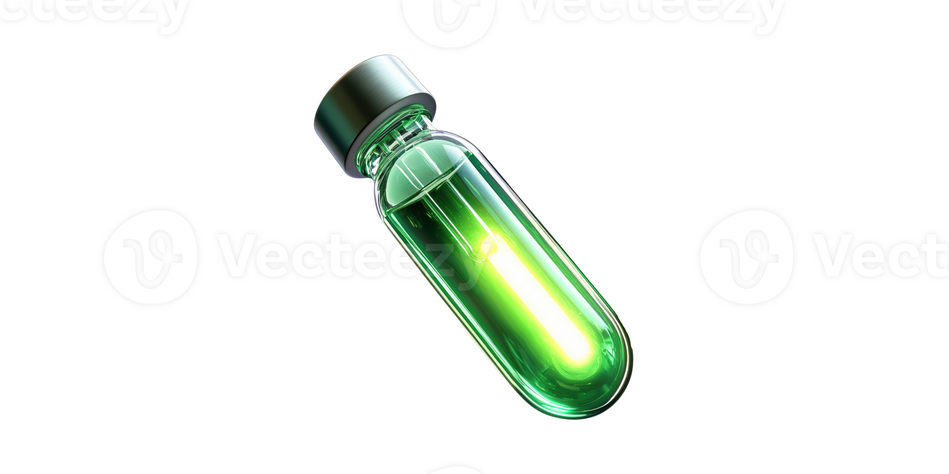 Green glowing liquid in glass vial isolated on transparent background png