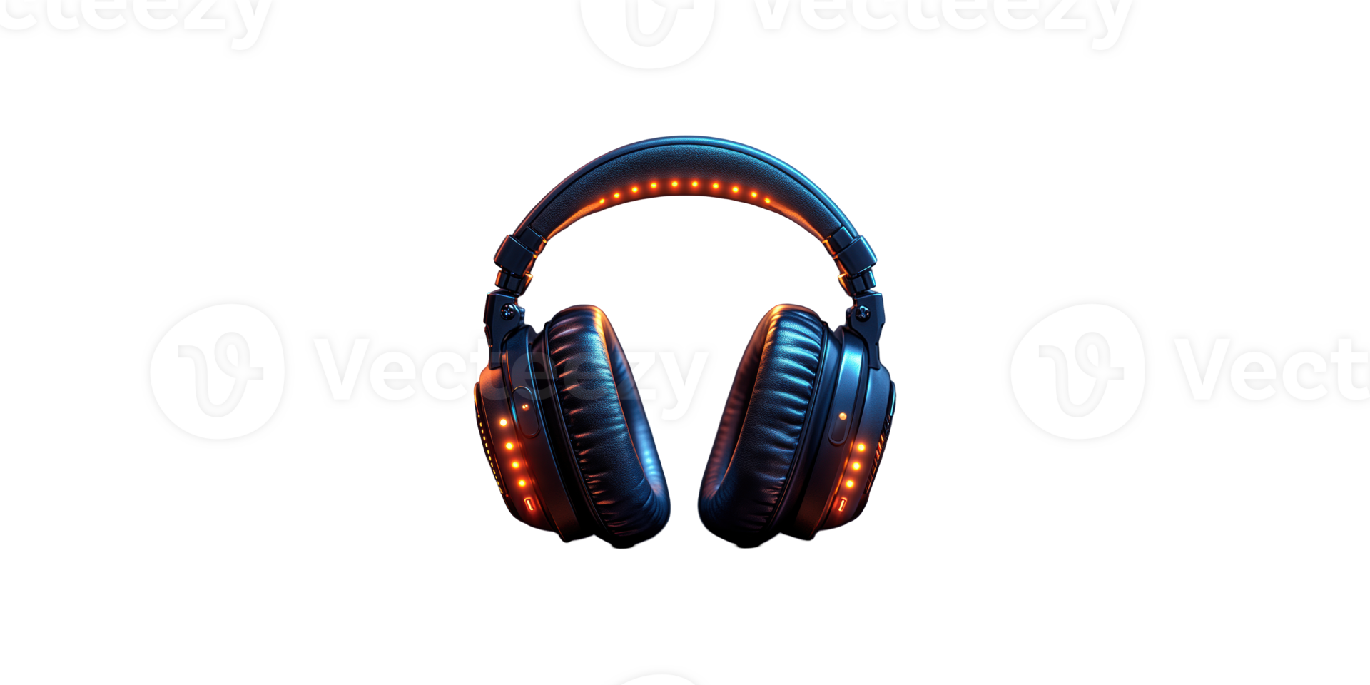 Illuminated headphones with led lights isolated on transparent background png