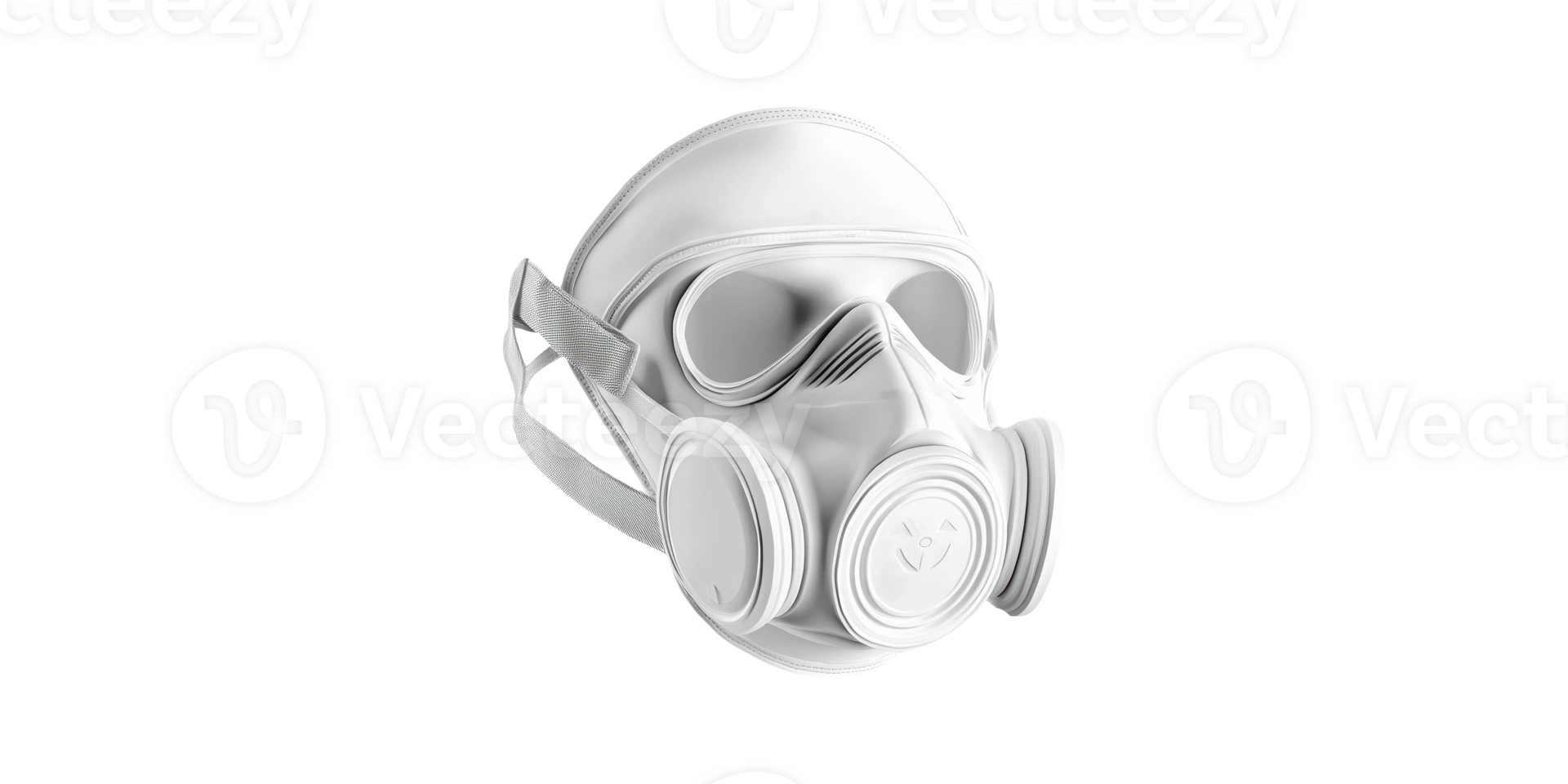 White gas mask with straps isolated on transparent background png