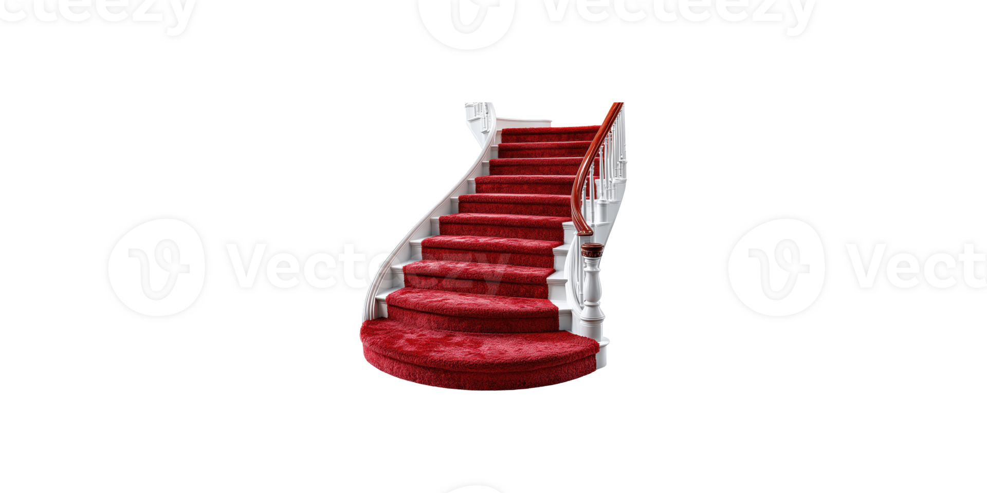 Elegant curved red carpet staircase isolated on transparent background png