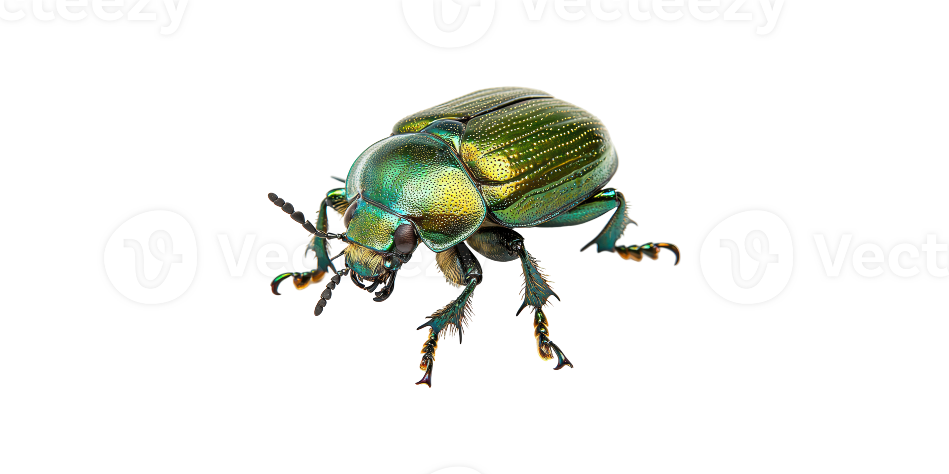 Green beetle with iridescent shell isolated on transparent background png