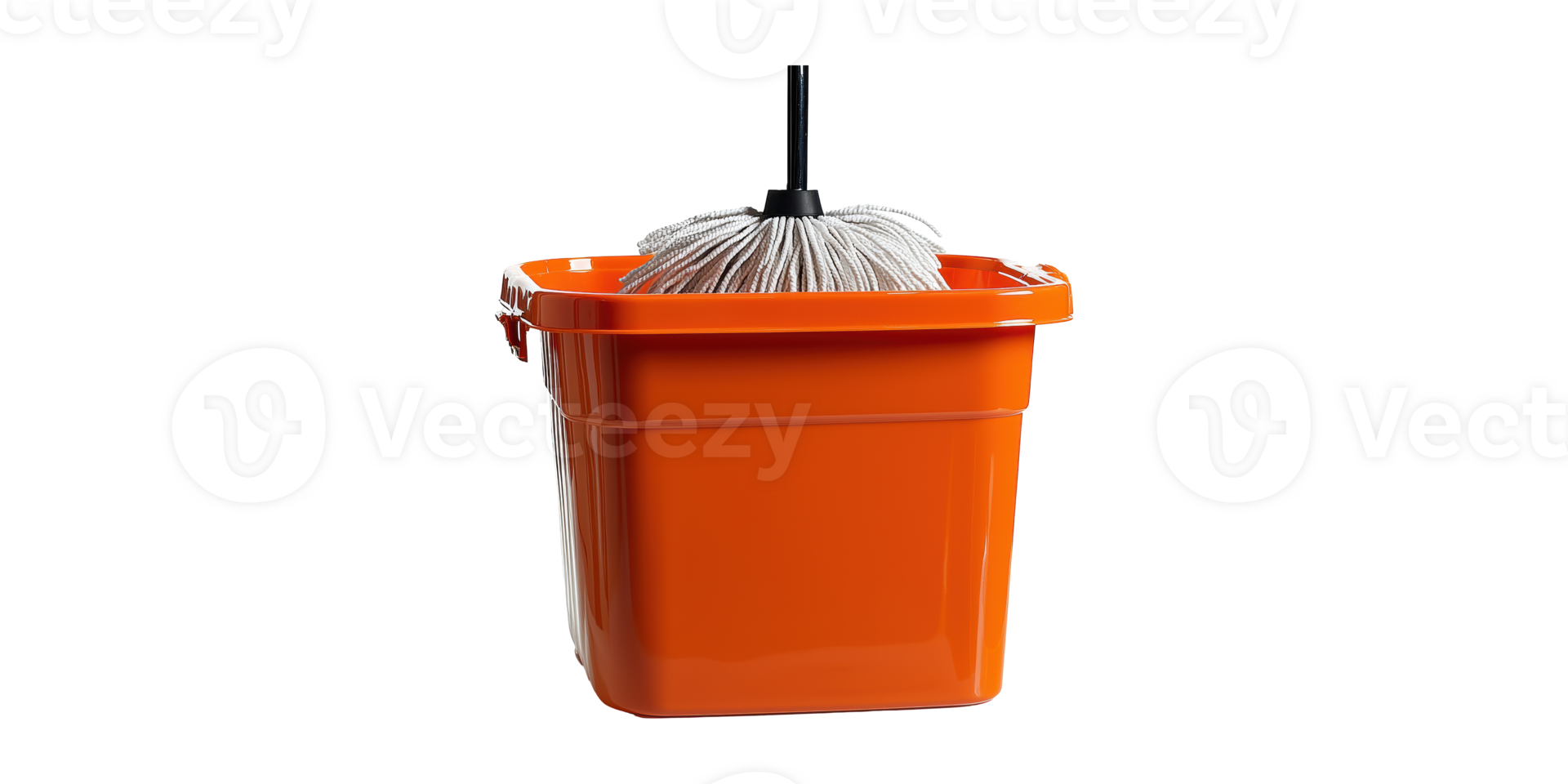 Orange mop bucket with mop isolated on transparent background png