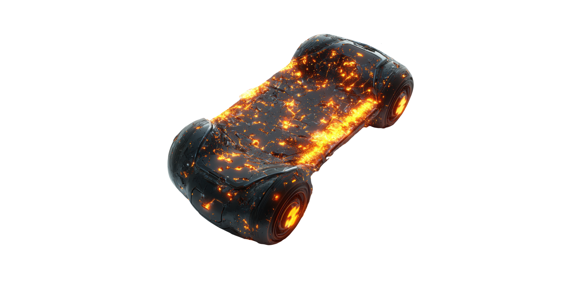 Futuristic hoverboard with fiery accents isolated on transparent background png